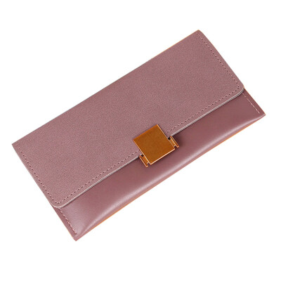 

Solid Color Fashion Women Long Purse Card Cash Holder Faux Leather Clutch Bag