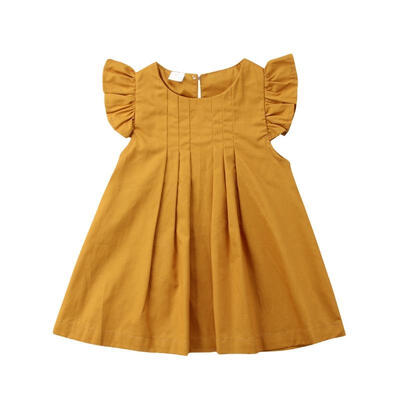 

Newborn Kids Baby Toddler Girls Solid Casual Princess Sleeveless Loose O-Neck Knee-Length Dress Outfits