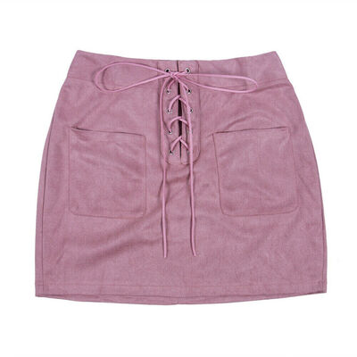 

Sexy Women Leather Suede Bandage High Waist Party Skinny Lace Up Mini Skirt