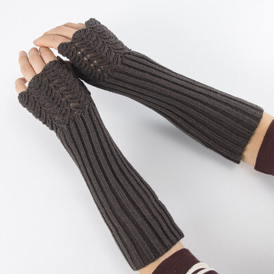 

31 Cm Women Winter Autumn Knitted Long Gloves Winter Arm Warmers Gloves Fingerless Long Mittens Flexible Bare Fingers Arm Sleeve