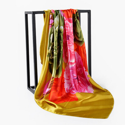 

90cm90cm new scarf oil painting peony big flower rose silk scarf large square scarf FJ139