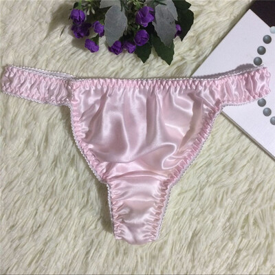 

Men Solid Underwear Sexy Underpants Lingerie Silk Briefs Panties Low Rise Thongs