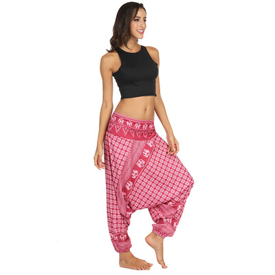 

Tailored Women Casual Print Pants Wide Leg Pants Loose Pocket Button Harem Pants