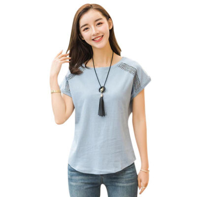 

Hollow Lace Female T-shirts Women Summer O Neck Kawaii Tops For Women Top Female Tees Plus Size Batwing Short Sleeve T Shirt