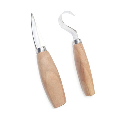 

2pcs Stainless Steel Woodcarving Cutter Wooden Handle Sculpting Hooked Whittling Carving Tools