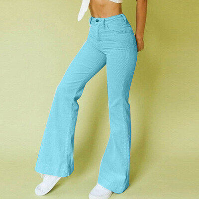 

Fashion Women Casual Solid Corduroy Flare High Waist Wide Leg Pants