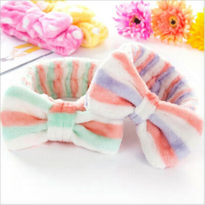 

Big Bow Dot Striped Soft Towel Hair Band Head Wrap Headband Bath Spa MakeUp Fine