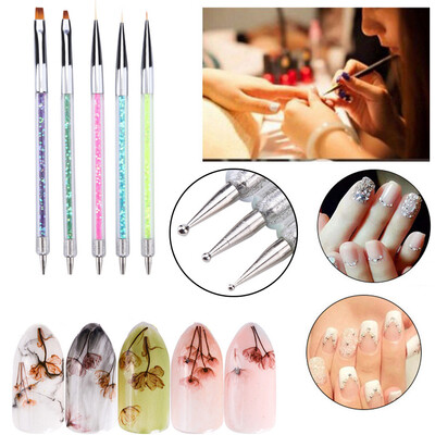 

〖Follure〗5PCS 2WayCrystal Dotting Manicure Tools Painting Dot Pen Nail Art Paint Set New