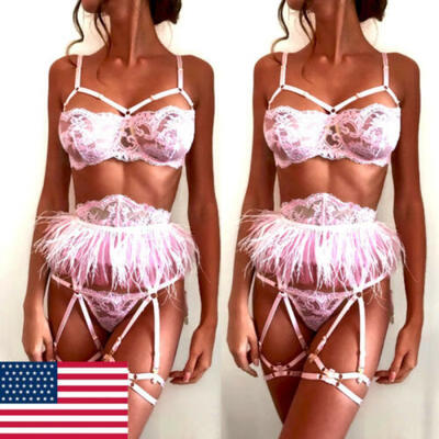 

Women Lace Lingerie Straps Bra G-String Suspender Set Babydoll 3PCS Sets
