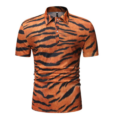 

Toponeto Men Casual Vintage Print Short Sleeve Turn-down Collar T-Shirt Top Blouses