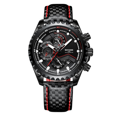 

BOYZHE WL022-P Watch Brand Luminous Waterproof Business Full-automatic Mechanical Men Leather Wrist Watch with Gift Box