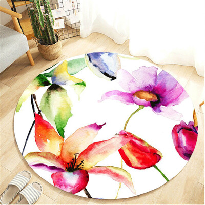 

Toponeto Tropical Plant leaves Pattern Round Flannel Bathroom Kitchen Carpet 80cm