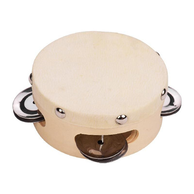 

4 Inch Hand Tambourine with Metal Single Row Jingles Sheepskin Drum Skin Wooden Tambourines Entertainment Musical Timbrel for Adul