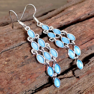 

Silver Natural Labradorite Moonstone Women Gemstone Dangle Earrings Jewelry