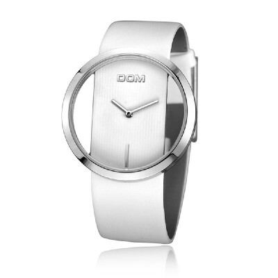 

DOM LP-205L Women Wristwatch 30m Waterproof Hollow Dial Design Leather Strap Strengthened Mineral Mirror Pointer Style Female Watc