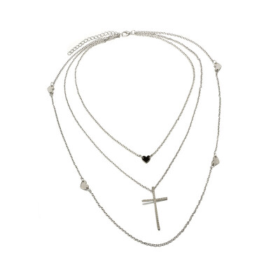 

Multilayer Crystal Heart Cross Pendant Necklace for Women Fashion Jewelry Choker Statement Necklaces Simple Style Pendants