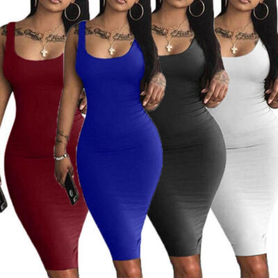 

Fashion Sexy Women Solid Strap Sleeveless Stretchy Package Hip Bodycon Dress