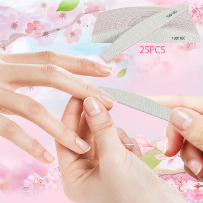 

25pcslot Nail File 100180 Beads Half Moon Nail Polisher Polisher Blocks Professional Finger Care Manicure Tools
