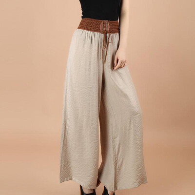 

Womens Summer Lace-up Wide Leg High Waist Casual Trousers Loose Crop Pants Hot