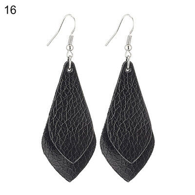 

Boho Women Date Party Jewelry Faux Leather Waterdrop Leaf Pendant Hook Earrings