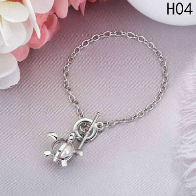 

Antique Silver Color Charm Bracelet & Bangle With Oyster Pendant for Women Wedding Vintage Jewelry