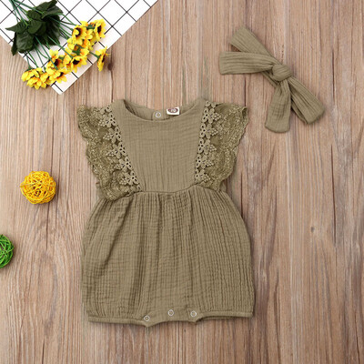 

Infant Kids Baby Girl Lace Ruffled Romper Bodysuit Hair Band Outfit Summer