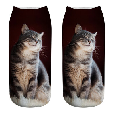 

1Pair Women Low Cut Ankle Socks Funny Socks Cat Cartoon 3D Printing Socks Cotton Hosiery Printed Socks