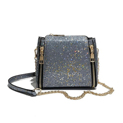 

New Fashion Women Sequined Crossbody Bag PU Leather Chain Mini Messenger Shoulder Bag Glitter Handbag