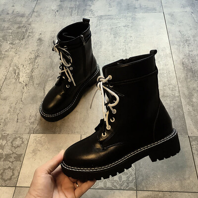

Martin Boots Womens Autumn Korean Edition ins Tidal Ribbon Shoes Back-to-the-ancients Hundred-lap Side Zipper Shoes