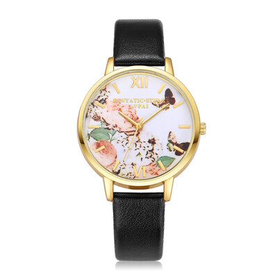 

LVPAI Luxury Leather Women Dress Watches Wristwatch Fashion Flower Butterfly Ladies Bracelet Female Round Clock Quartz Watch 533