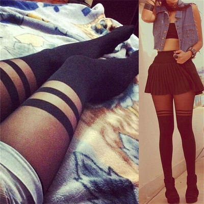 

Black Womens Girl Temptation Sheer Mock Suspender Tights Stockings Pantyhose