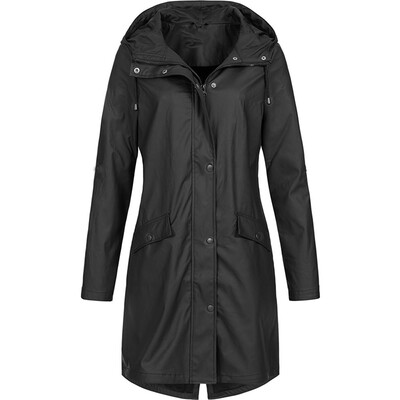 

Roseonmyhand Womens Solid Rain Jacket Outdoor Hoodie Waterproof Long Coat Overcoat Windproof