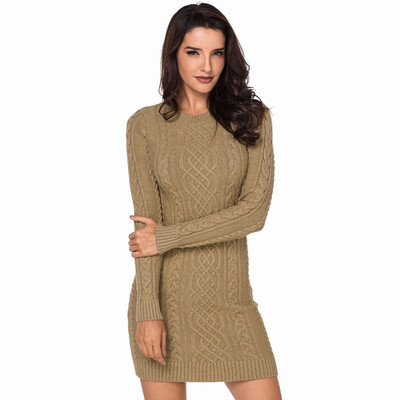 

Round neck long-sleeved ribbed knit sweater in long sweater skirt