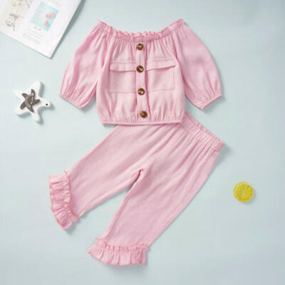 

Toddler Baby Girls 2PCS Autumn Casual Clothes Ruffle Tops T-shirtPants Outfits