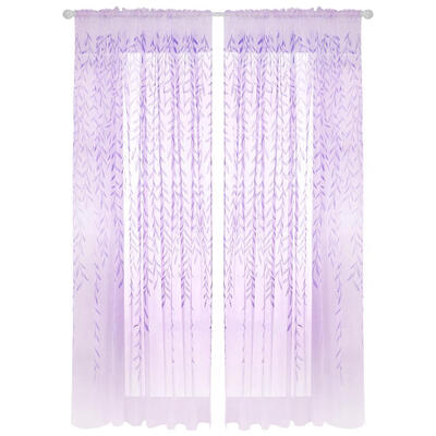 

2pcsset Willow Leaf Print Tulle Curtains for Home Bedroom Window Screen