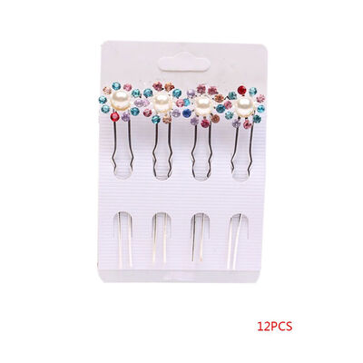 

12 Set U Shaped Wedding Bridal Pearl Hair Pins Flower Crystal Bead Hair Clips Bridesmaid Jewelry Color Random