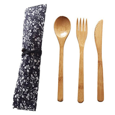 

Reusable Bamboo Cutlery Set Bag Fork Knife Spoon Outdoor Picnics Dinnerware