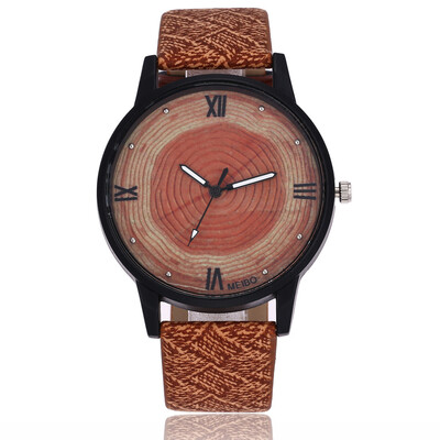 

New personality annual ring wood grain mens&womens watch rivets
