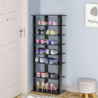 

7-Tier Dual Shoe Rack Free Standing Shelves Storage Shelves Concise-Black