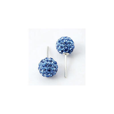 

Sterling Silver Ball Stud Earrings with Middle East Rhinestone Polymer Clay Beads Light Sapphire 20x8mm Pin 1mm