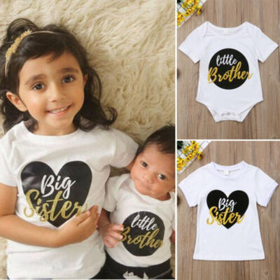 

Matching Cotton Clothes Big Sister T-shirt Little Brother Romper Outfits Set USA