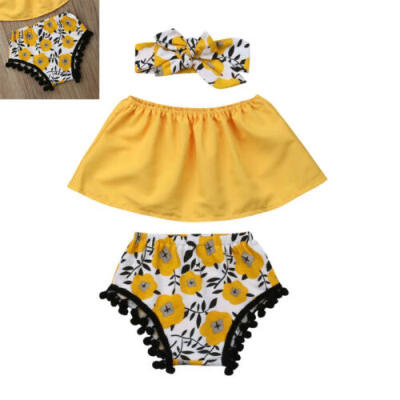 

Summer Toddler Kids Baby Girls Outfits Flower T-shirt Tops Shorts 3Pcs Clothes