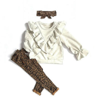 

UK Kid Baby Girl Clothes Long Sleeve Ruffle Tops SweatshirtLeopard Pants Outfit