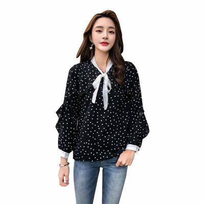 

Womens Butterfly Knot Printed Chiffon Shirt Long Sleeve Blouse Loose Tops Girl Ladies Basic Tops Female