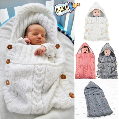 

Newborn Baby Infant Swaddle Wrap Blanket Sleeping Bag Knitted Hooded Sleep Sacks for 0-12 Month Baby