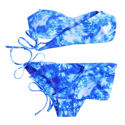 

Spaghetti Strap Strapless Backless Padded Tie-dyed Print Low Waist Women Bikini Set