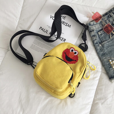 

Cute cartoon simple wild shoulder Messenger bag female 2019 new casual fashion ugly cute Sesame Street canvas bag