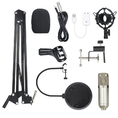 

BM800 Condenser Microphone Lit Pro Audio Studio Recording & Brocasting Adjustable Mic Suspension Scissor Arm Pop Filter
