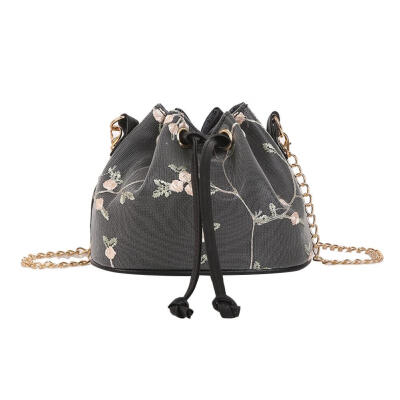 

Lace Flower Print Shoulder Handbags Chain Women Drawstring Crossbody Bags