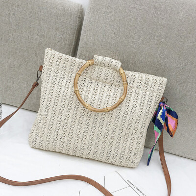 

Tailored Women Beach Straw Bucket Bag Burlap Square Bag Messenger Bag